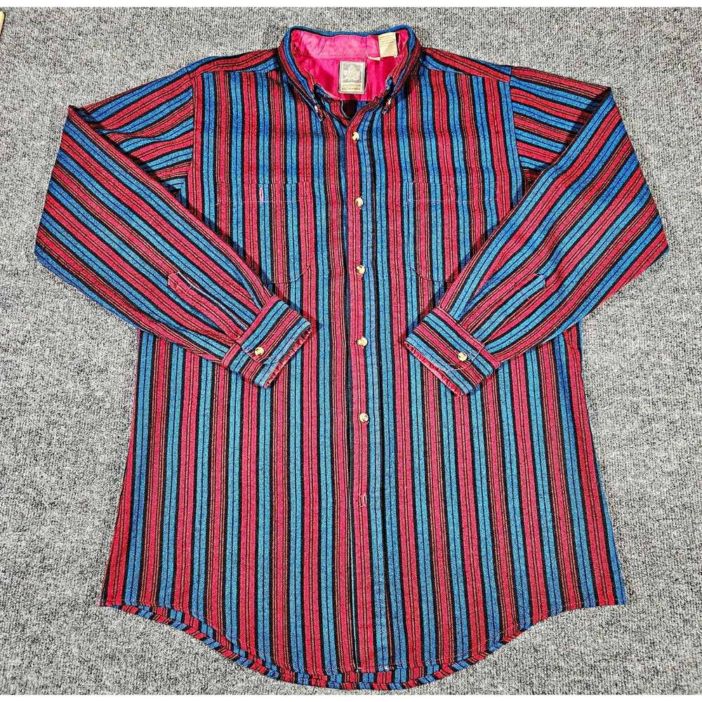 Vtg Outdoor Exchange Striped Shirt Mens LT Large Tall Acrylic Montgomery Ward HK